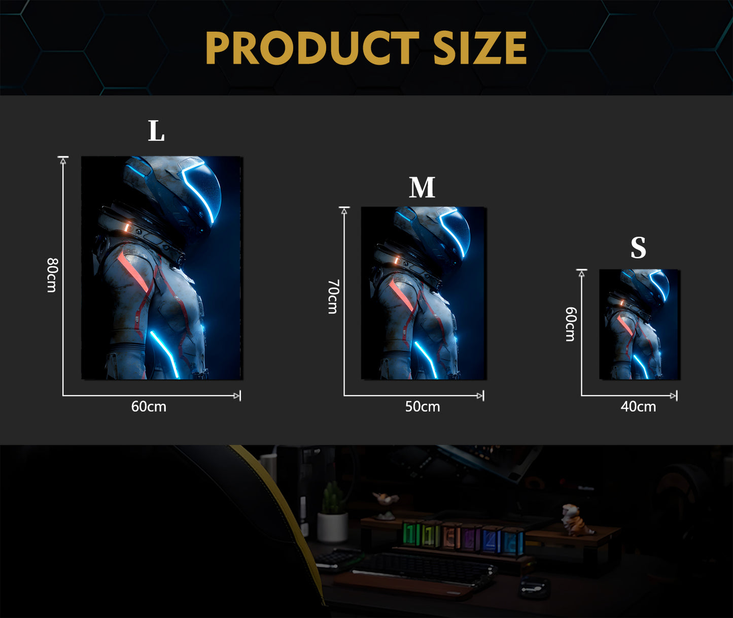 Singeee blue Astronauts neon poster and neon sign size chart