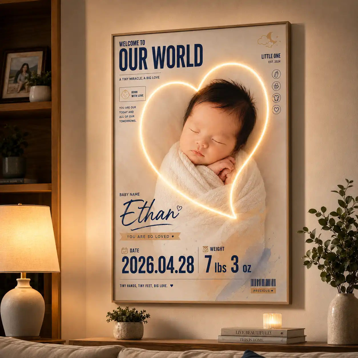 Custom Newborn birth stats neon wall art best gift for young parents