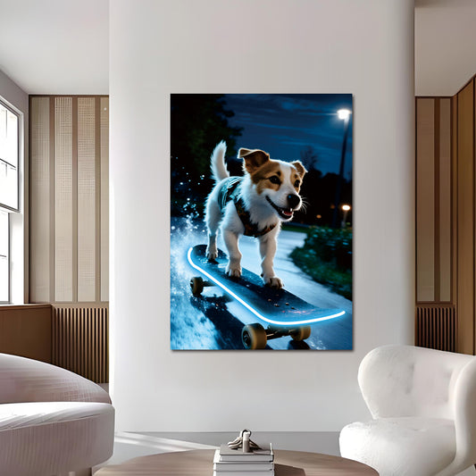 singeee skating dog 5 neon poster and neon sign in living room 3