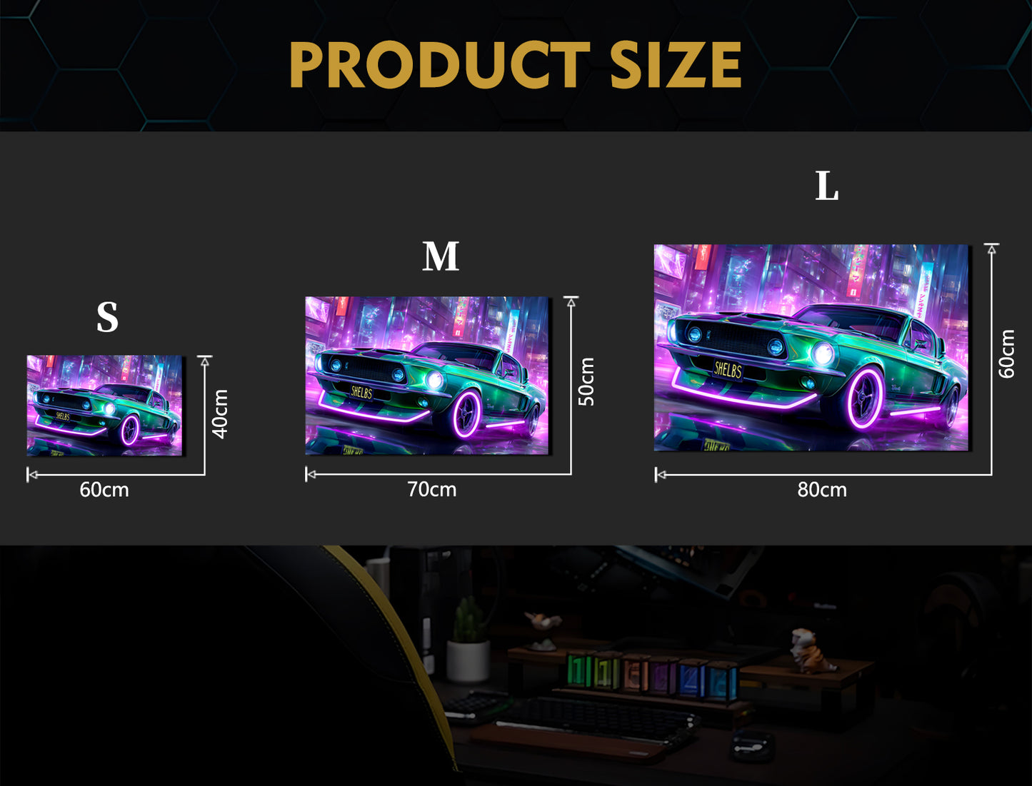 Singeee Green Cyber Dodge LED Art Neon poster Neon Sign size chart