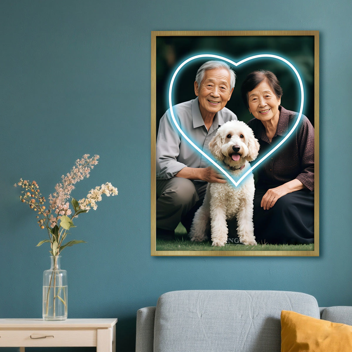 Singeee custom neon poster love neon sign for family in bright living room on blue background for living room