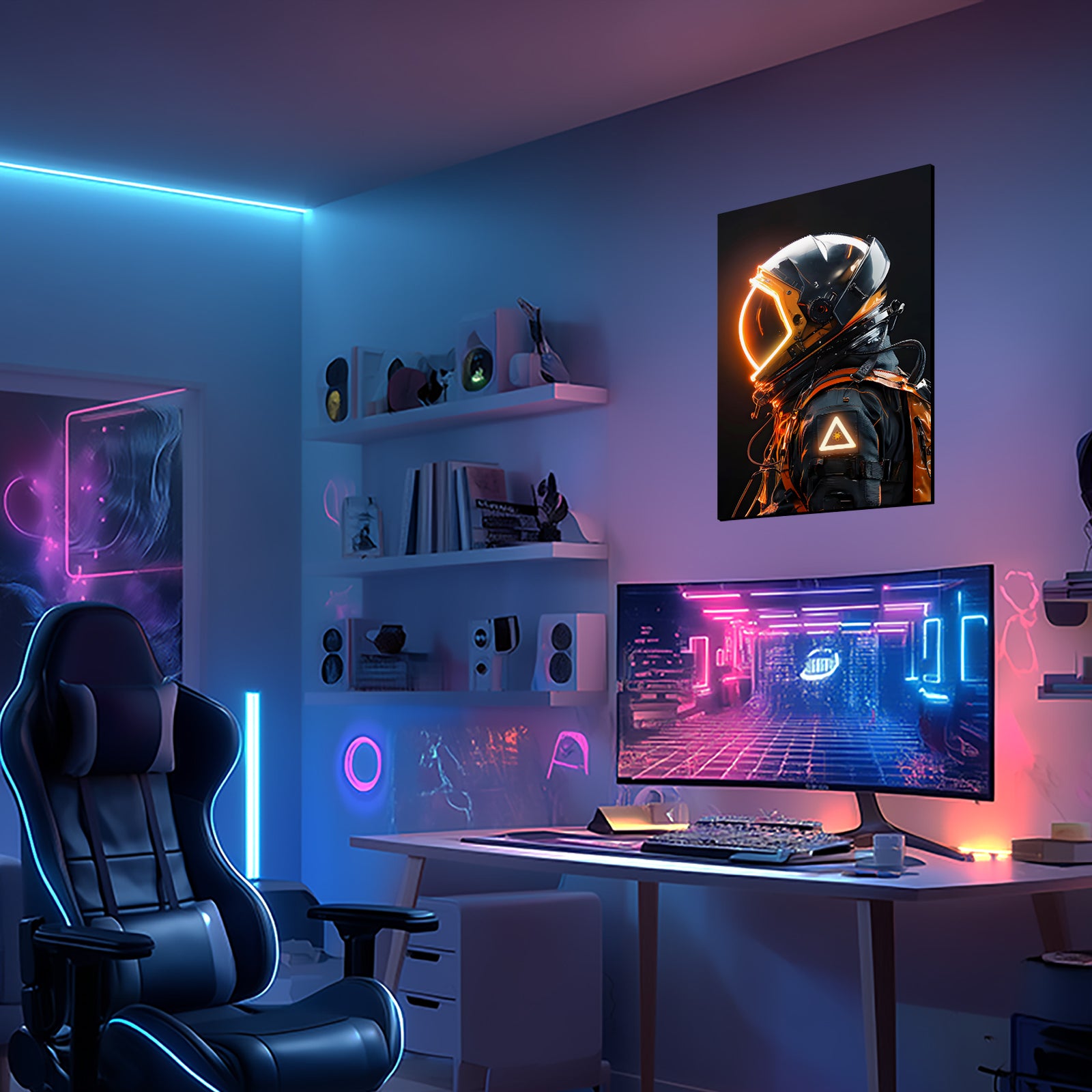 Singeee Gold Astronaut LED Art Neon Sign Neon Poster in cyber gaming room