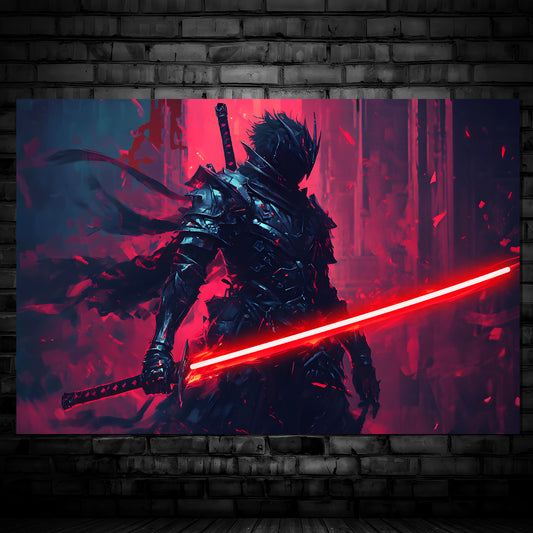 singeee black warrior red neon poster and neon sign in gaming room