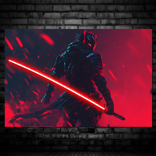 singeee black warrior with shadow neon poster and neon sign