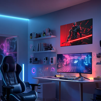 singeee black warrior 1 neon poster and neon sign in fashion gaming room