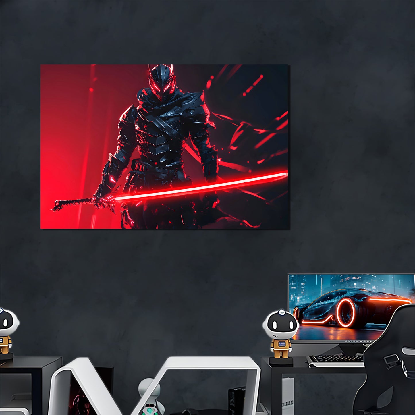 singeee black warrior 1 neon poster and neon sign in game room