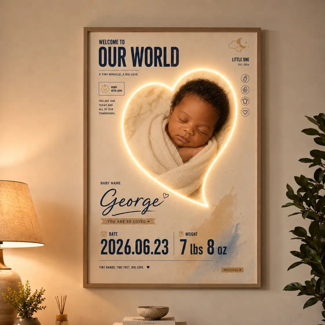 Custom New born birth stats neon poster