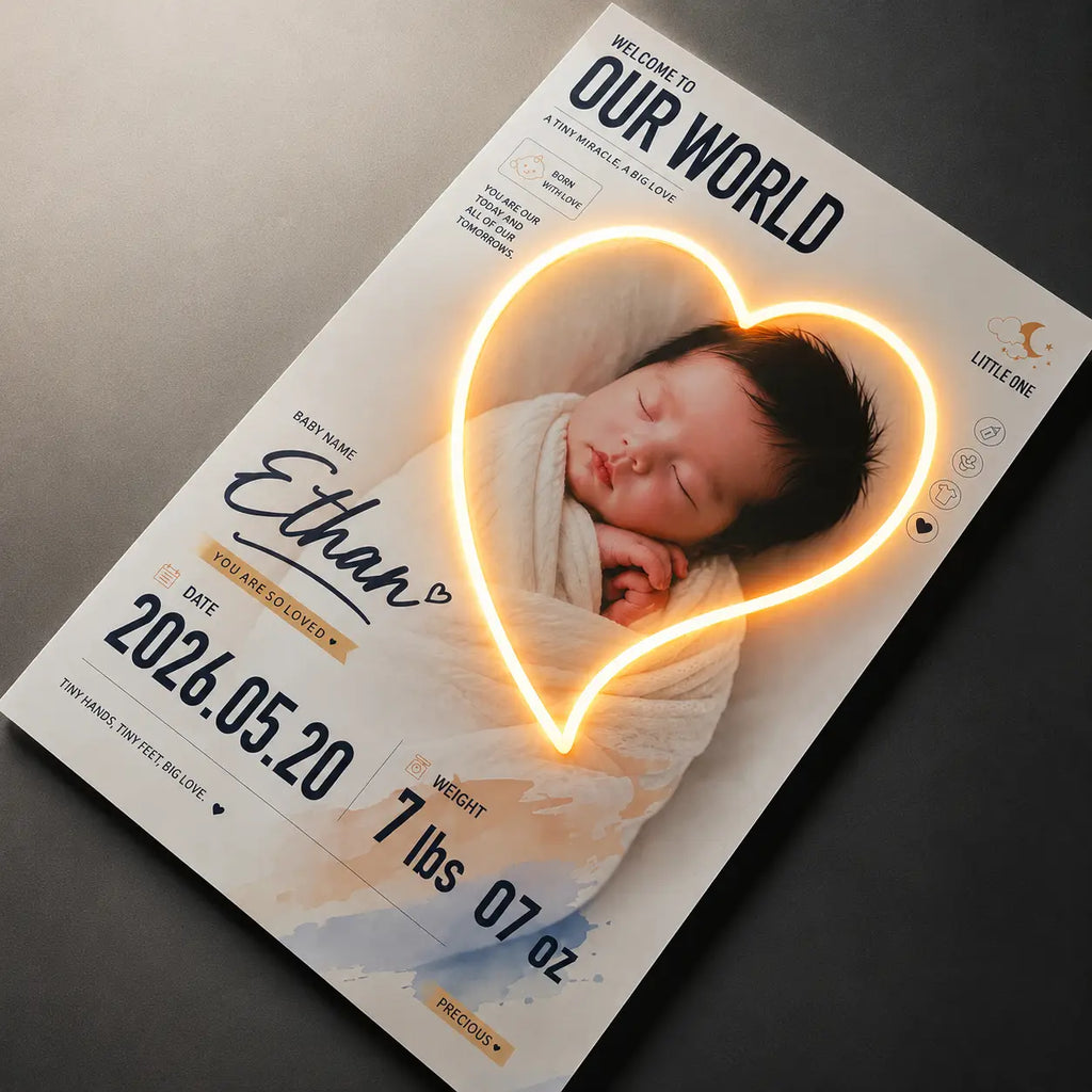 Personalised Newborn Birth Stats Neon Poster