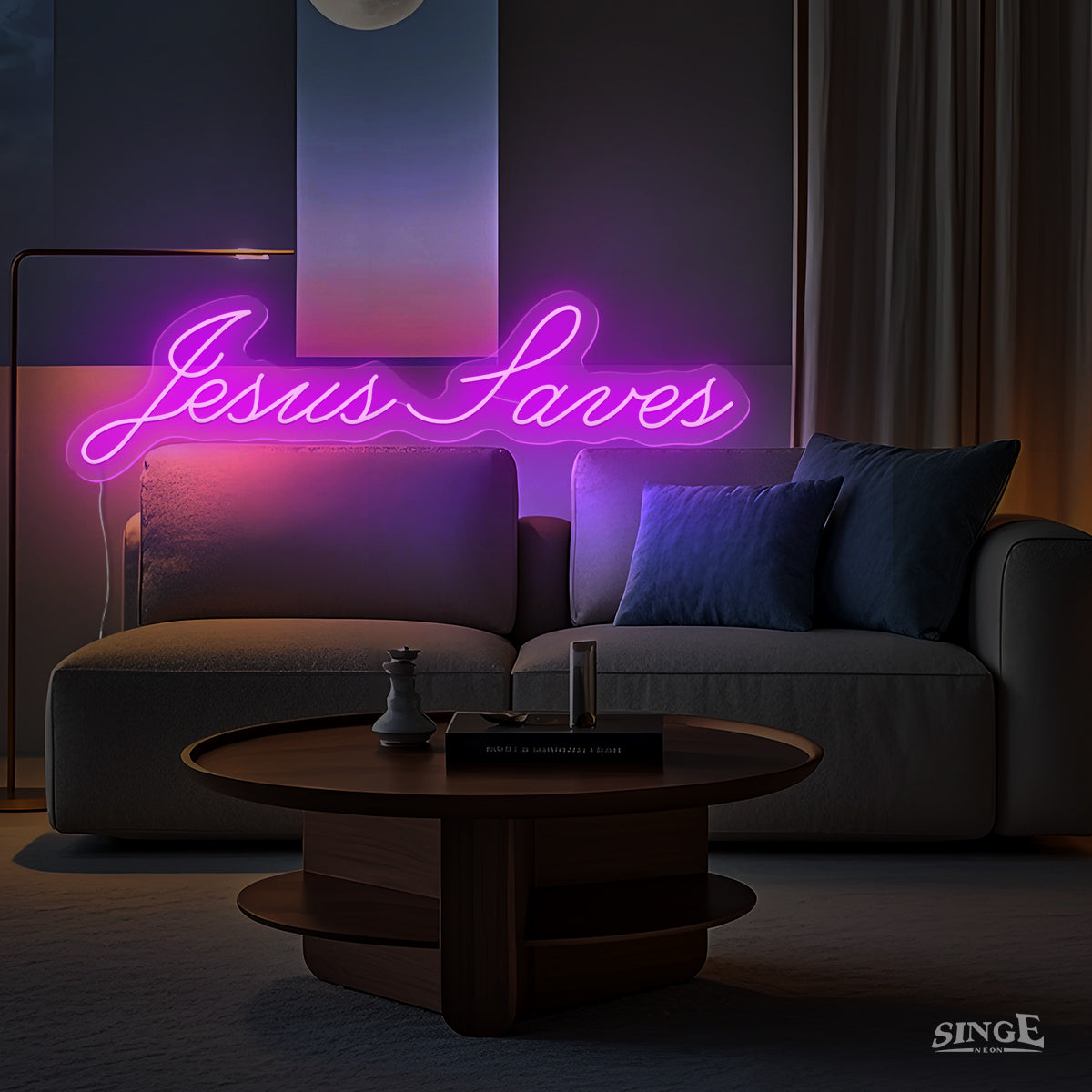 "Jesus Saves" Neon sign light up in the dark