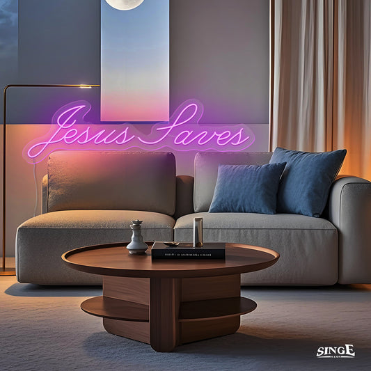 Jesus Saves neon sign shines with power