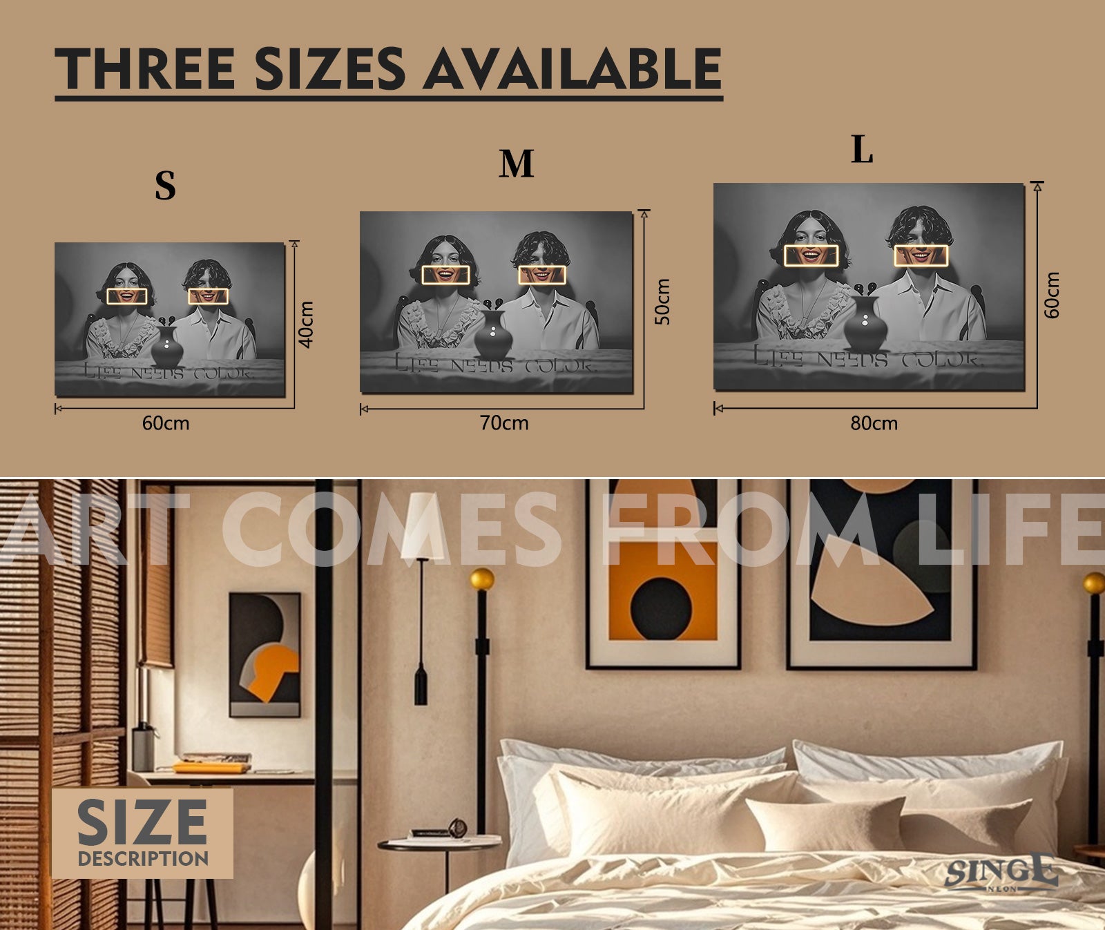 Singeee "Life Needs Color" LED Art Neon Sign | Neon Poster size info