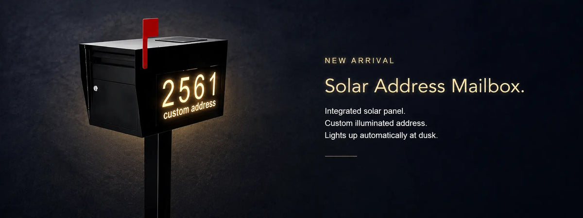 Singeee GlowBox solar address mailbox with custom illuminated house number board and built-in solar panel