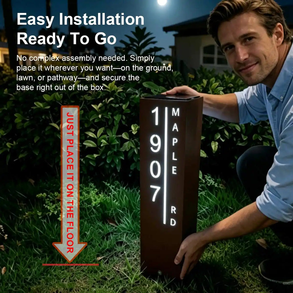 Solar Custom LED House Number Address Column