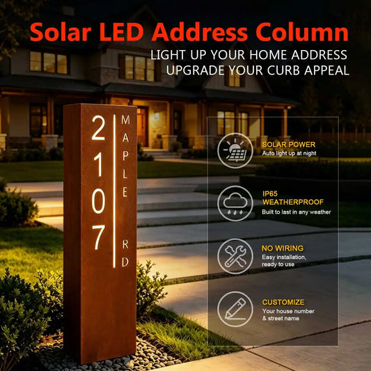 Solar Custom LED House Number Address Column