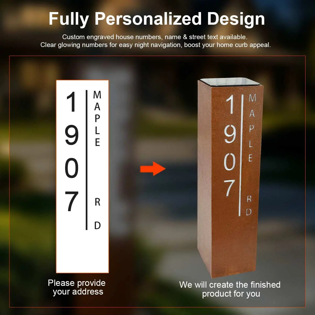 Solar Custom LED House Number Address Column
