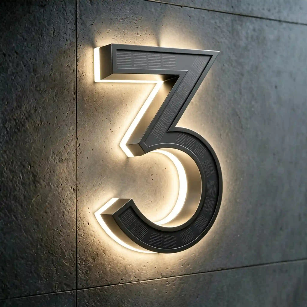 all-in-one wireless solar LED house number digits 3
