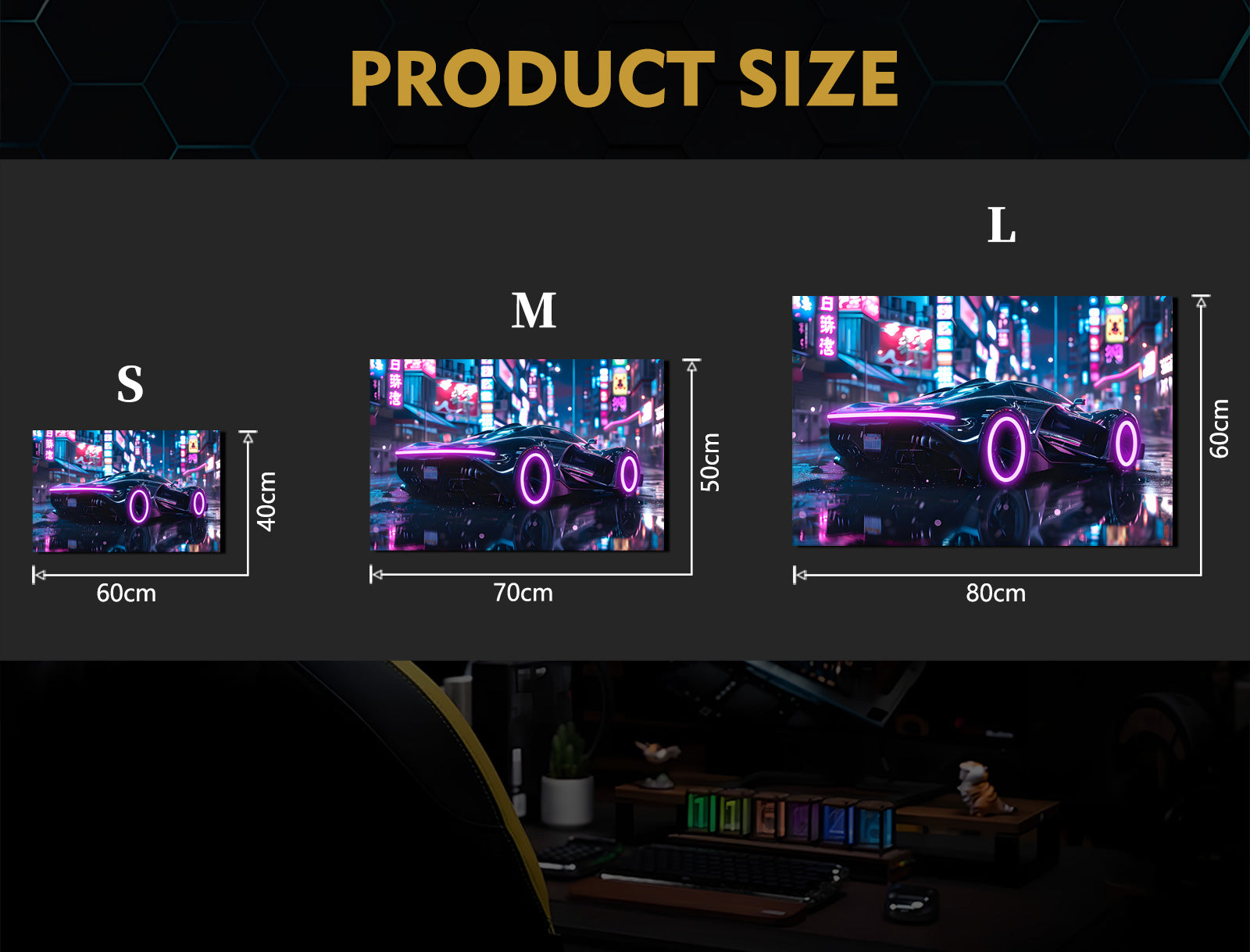 Singeee Cyber Supercar 02 LED Art Neon Sign Neon Poster size chart