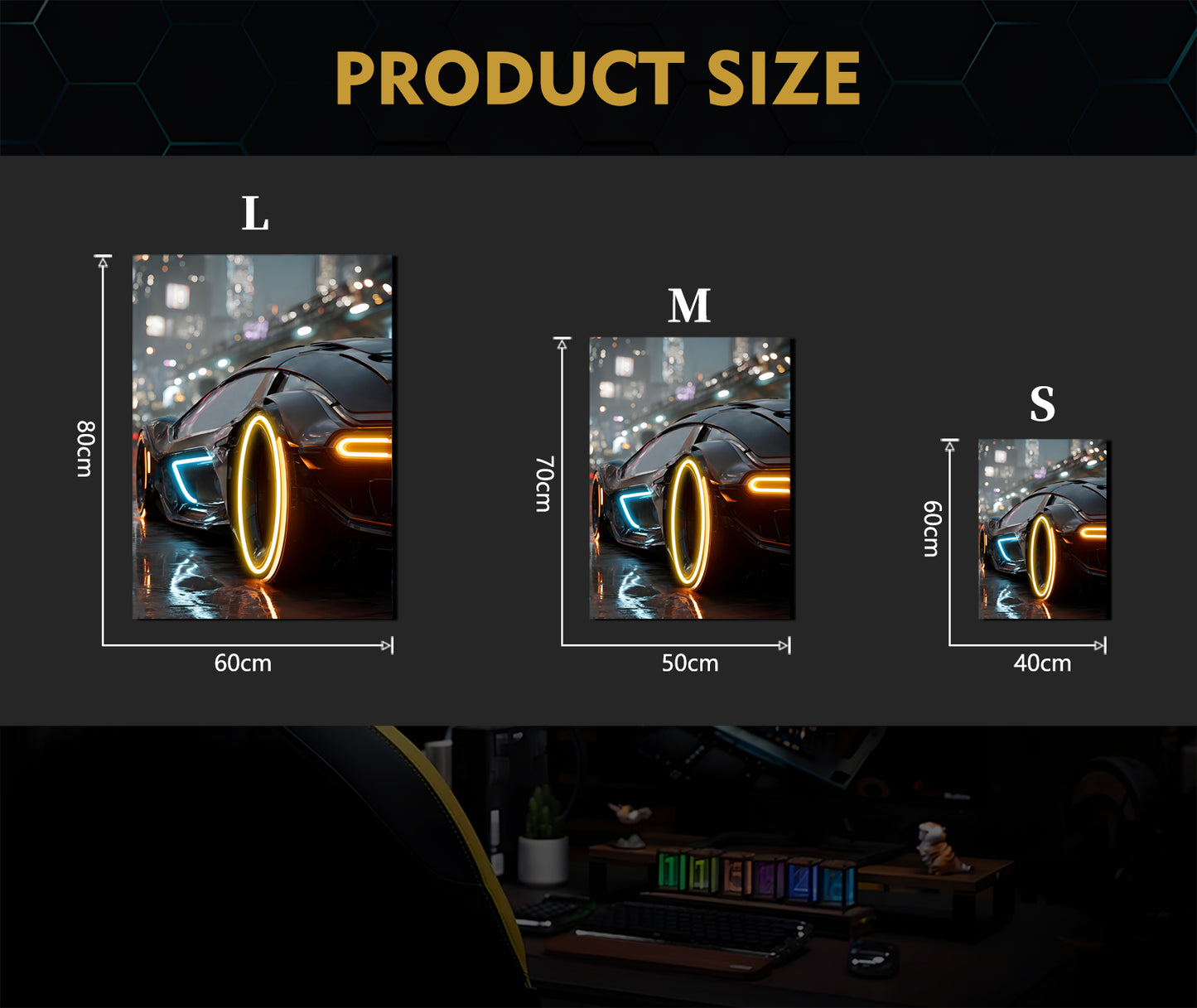 Singeee super sport car gold neon sign and neon poster size  chart