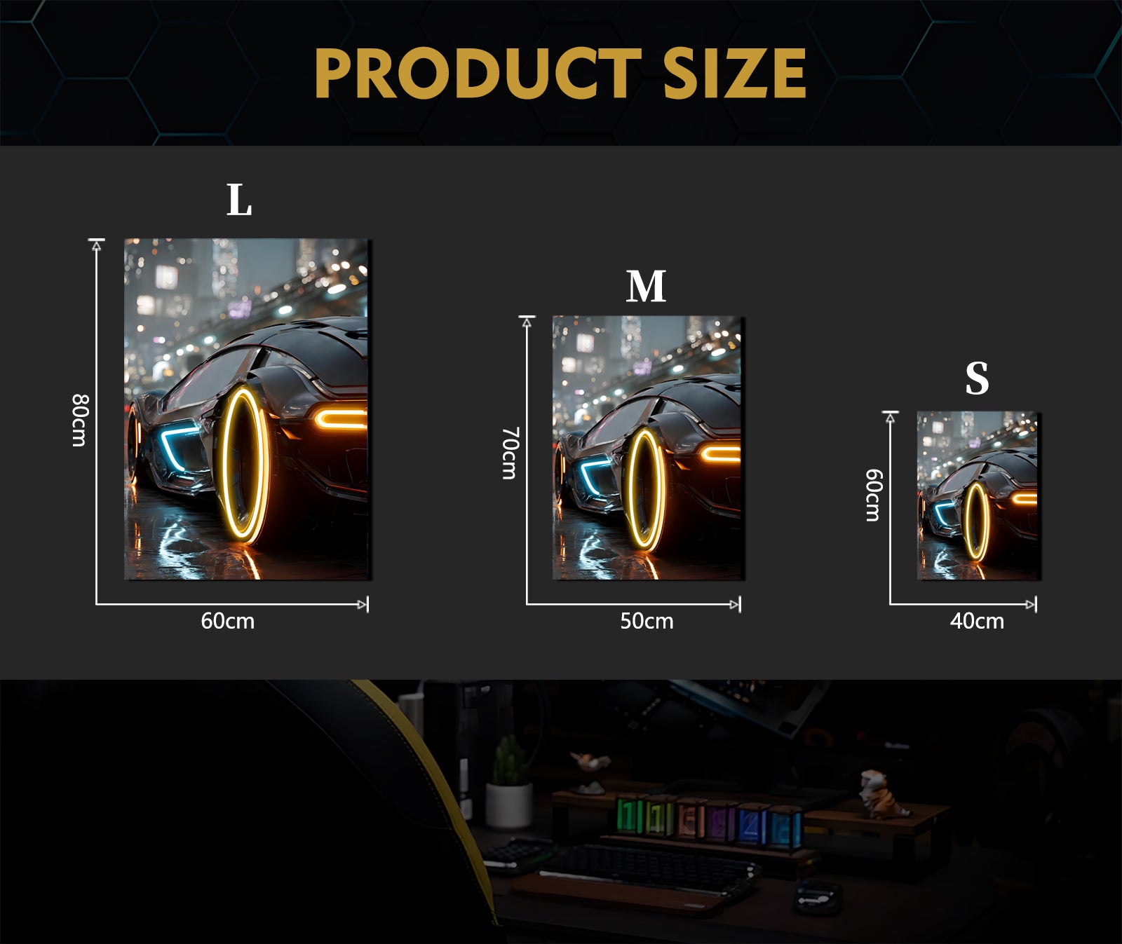 Singeee super sport car gold neon sign and neon poster size  chart