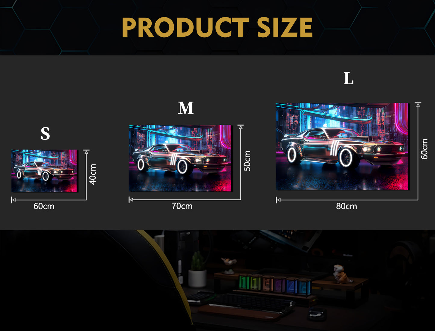 Cyber Dodge LED Art Neon poster Neon Sign size chart