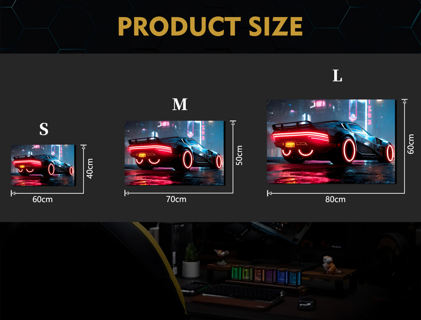 Cyberpunk Car 1 LED Art Neon Sign Neon Poster size chart