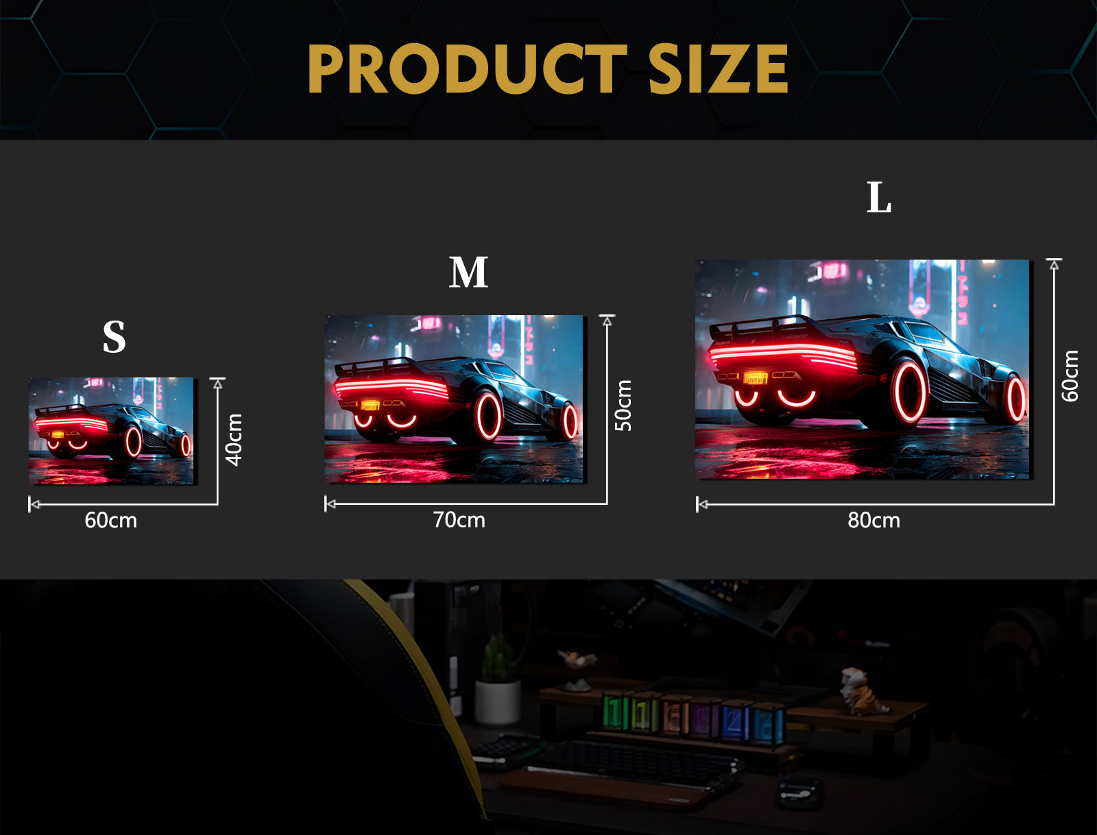 Cyberpunk Car 1 LED Art Neon Sign Neon Poster size chart