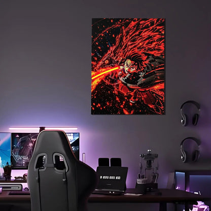 Singeee Tanjiro demon slayer neon poster and neon sign on the wall of  the game room