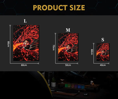 Singeee Tanjiro demon slayer neon poster and neon sign  size chart in cm