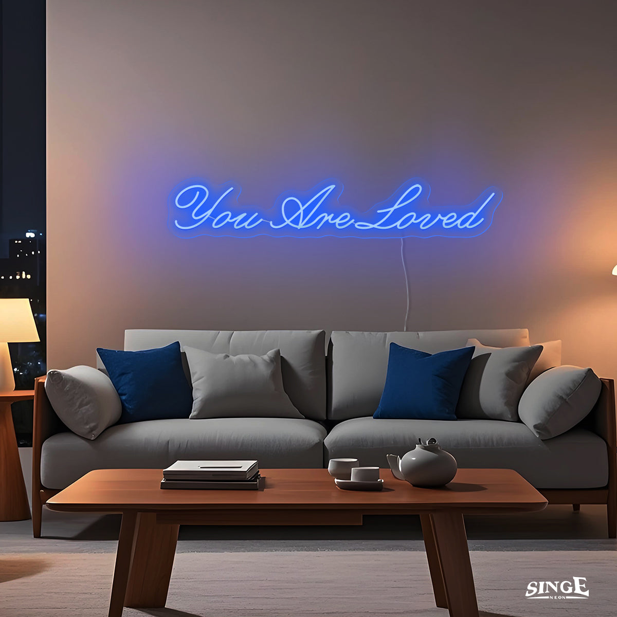 "You are loved" shine perfectly in living room