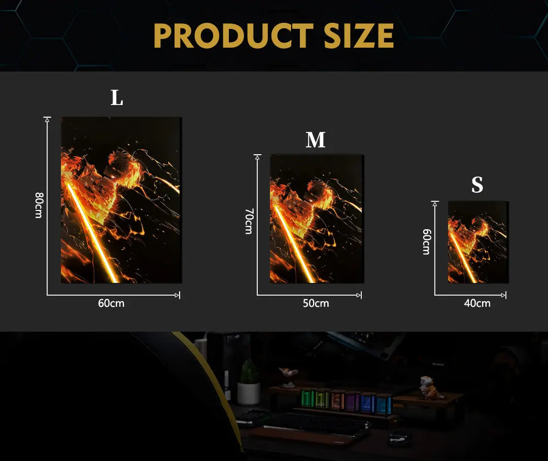 Singeee Zenitsu demon slayer neon poster and neon sign size chart