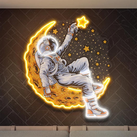 Front view of the Astronaut UV Print Neon Sign with LED glow