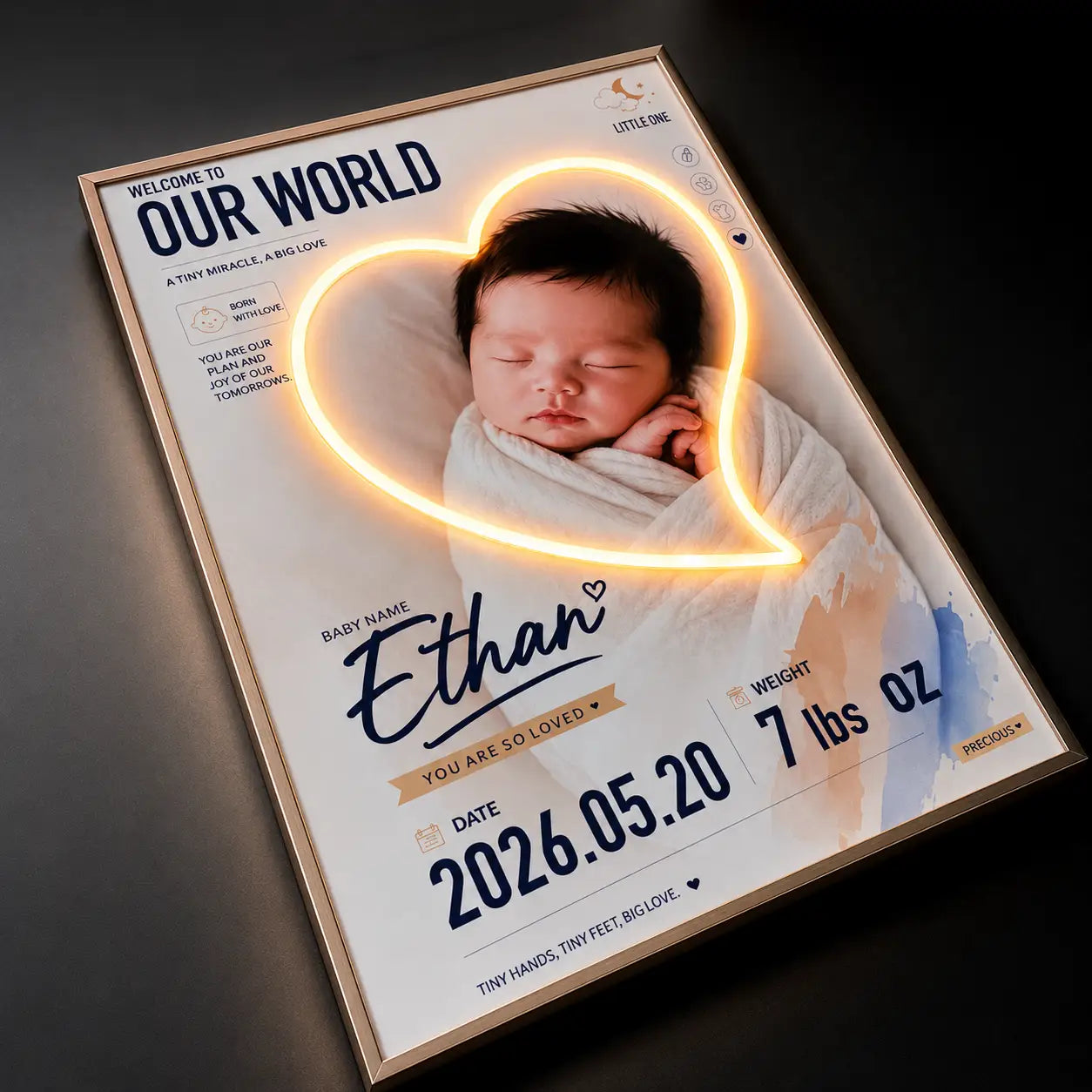 Personalised Newborn Birth Stats Neon Poster