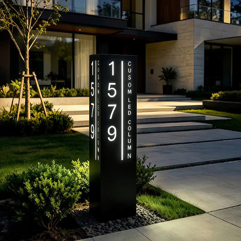 Solar Custom LED House Number Address Column