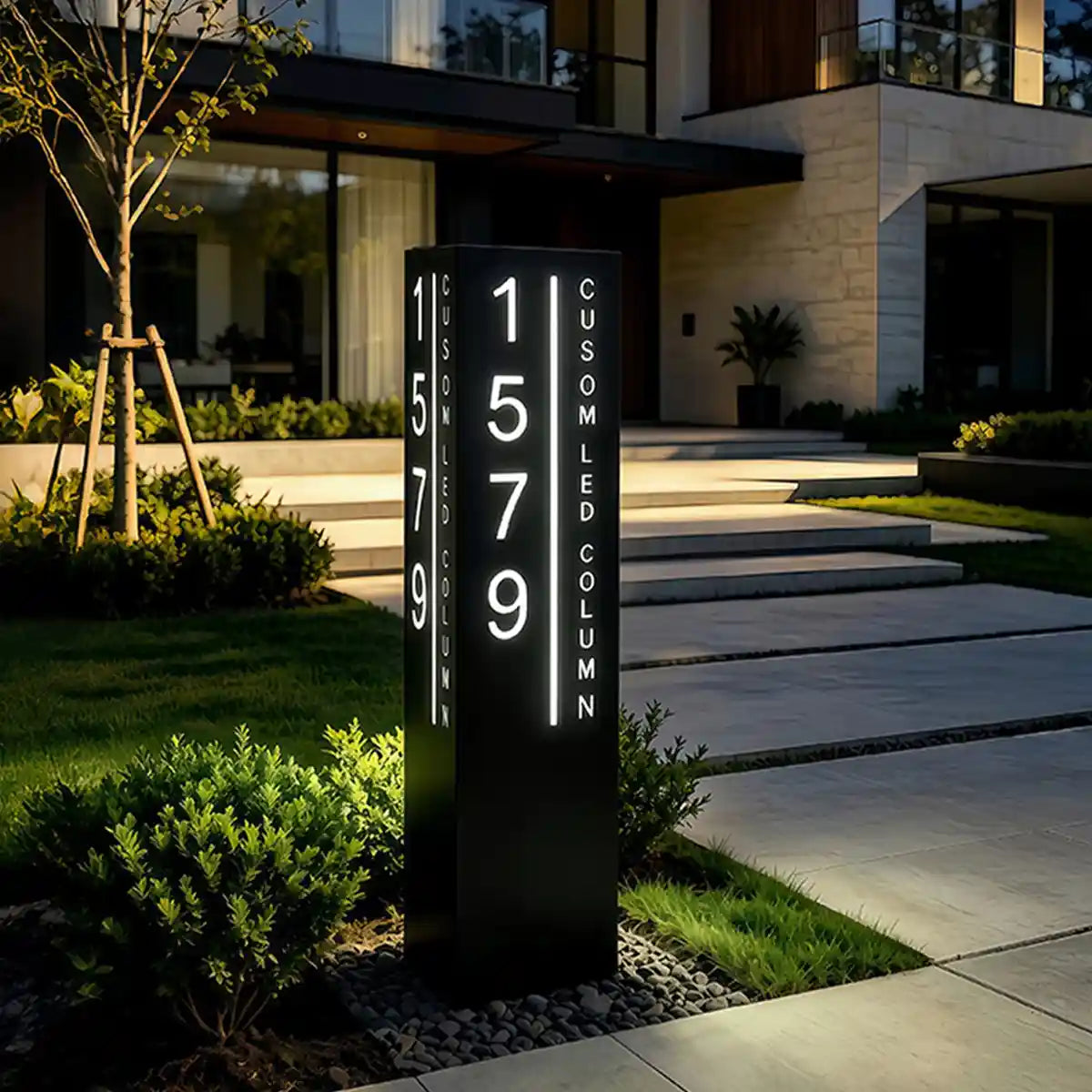 Solar Custom LED House Number Address Column
