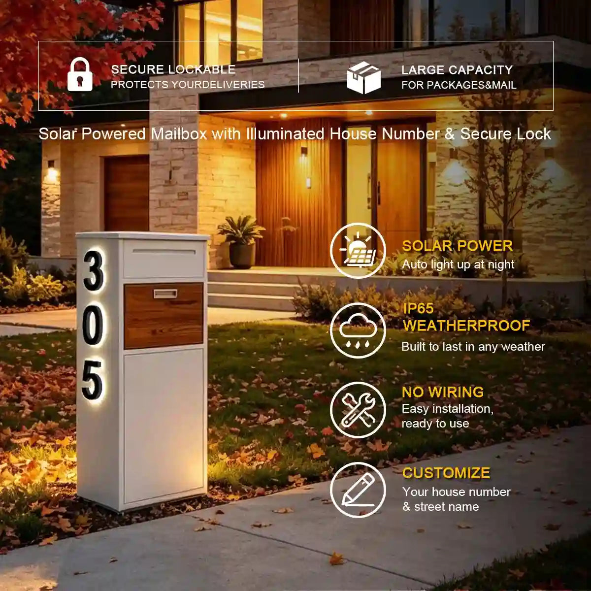 Custom Solar LED House Number Mailbox