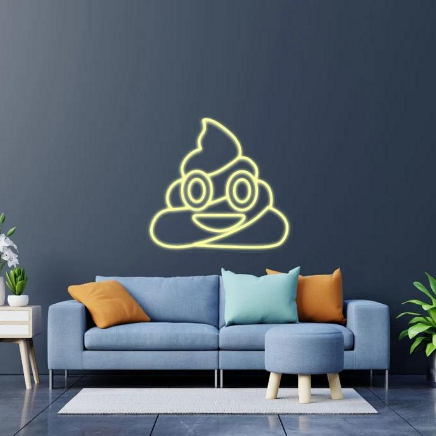 Front view of the Cute Poop Emoji Neon Sign with LED glow