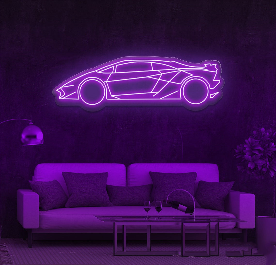 Cool Sports Car Neon Sign – Futuristic LED Light for Car Enthusiasts & Man Cave Decor purple
