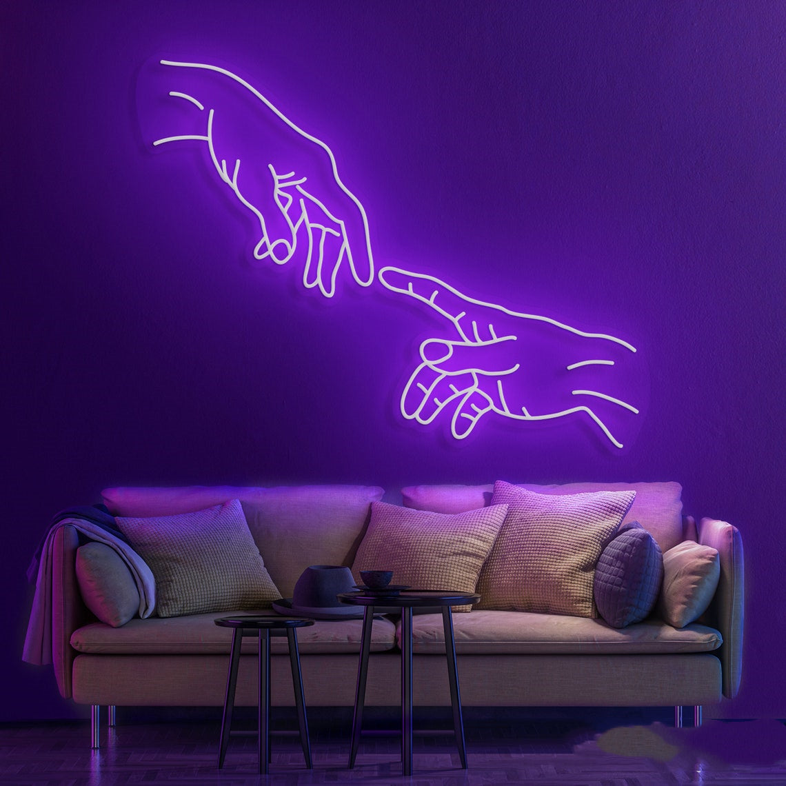 fingertip touch custom neon sign purple