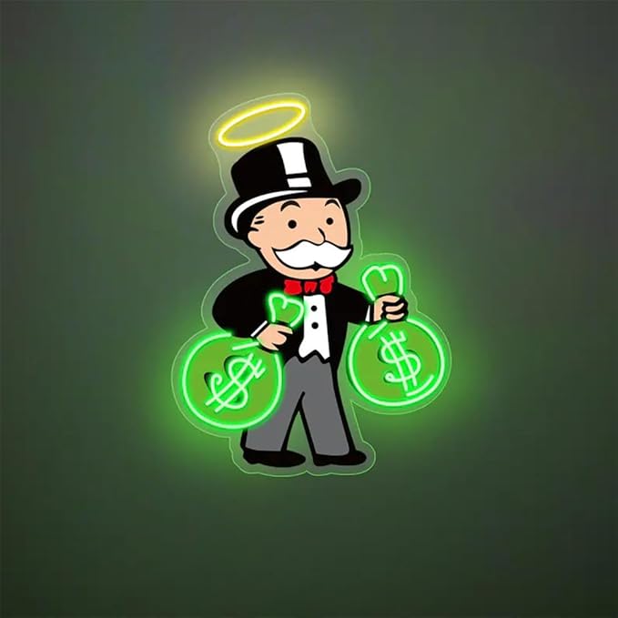Money Bags LED neon sign with old man holding two dollar bags