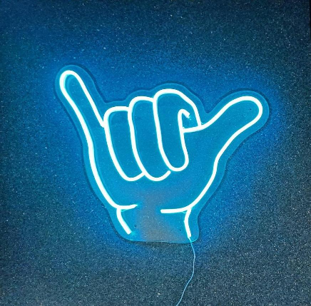 Shaka hand gesture LED neon sign used as wall décor
