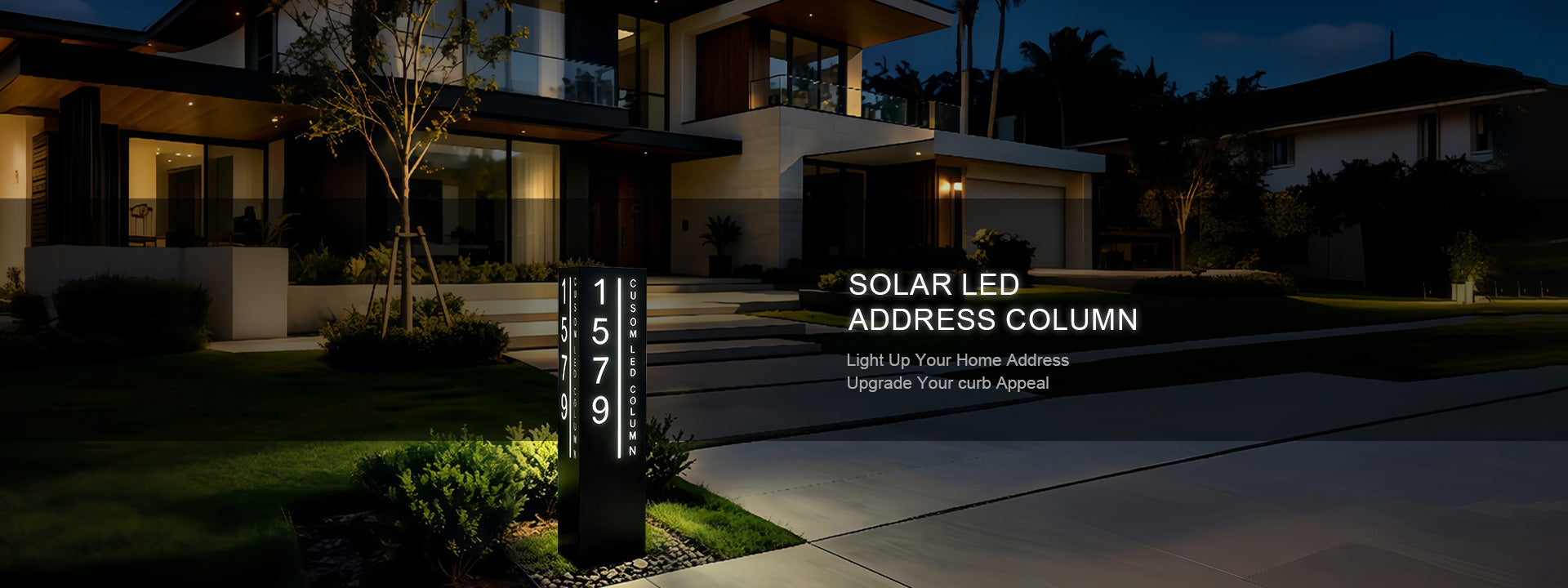 singeee custom solar house number address column banner