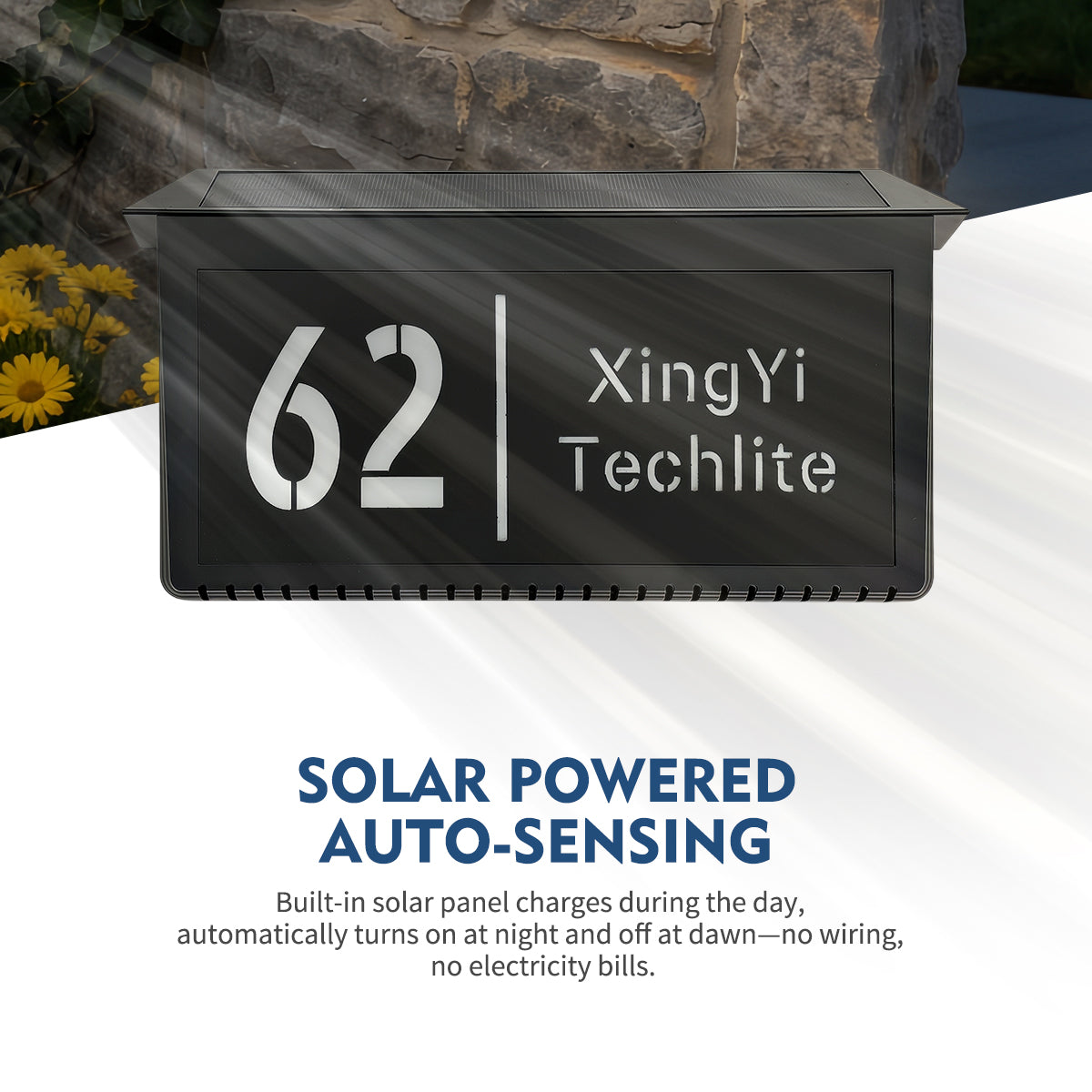 singeee wireless solar powed roof led address sign auto-sensing lighted