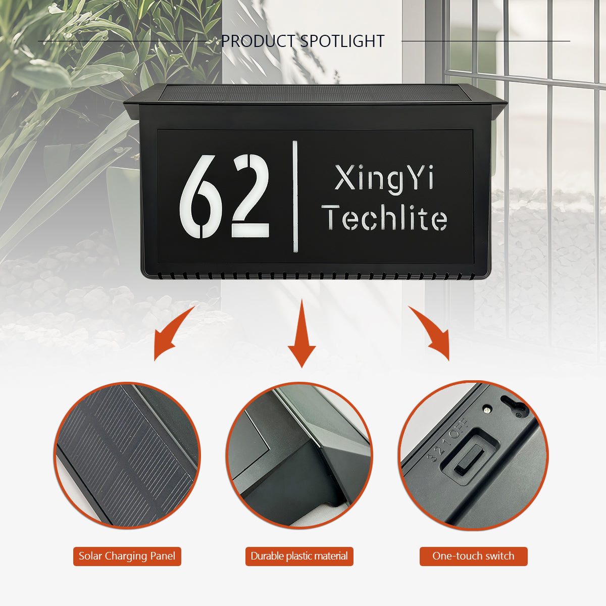 singeee wireless solar powed roof led address sign spotlight