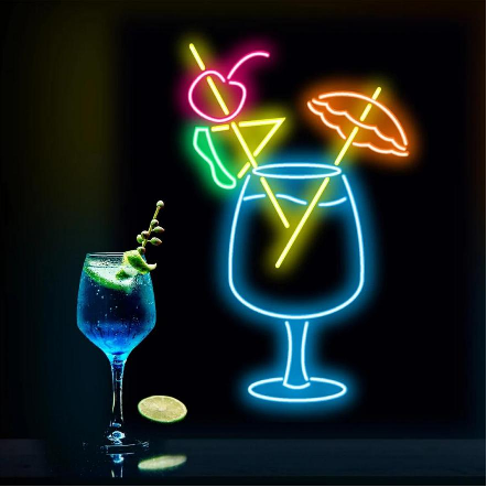 Straw drink cup LED neon sign with glowing outline