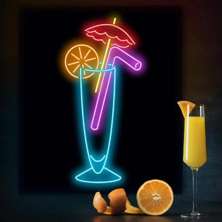Tall drink cup LED neon sign with glowing outline